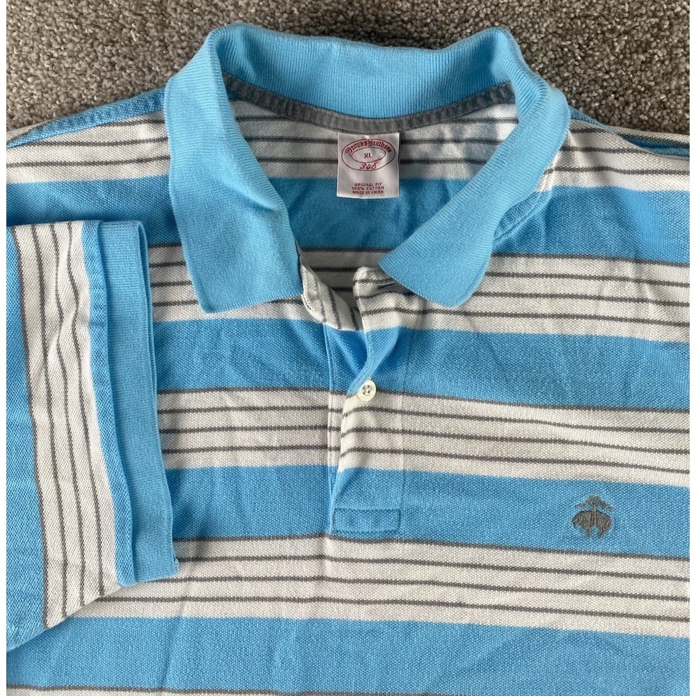 Brooks Brothers Striped Polon Blue/White/Gray Mens XL Gray Lamb Original Preppy